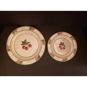Cracker Barrel Red Cherry Cream Ceramic Platters Plates Dishes